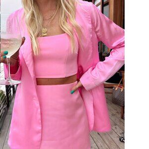 Show Me Your Mumu Felix blazer, crop top, and skort SET pink luxe satin Size L